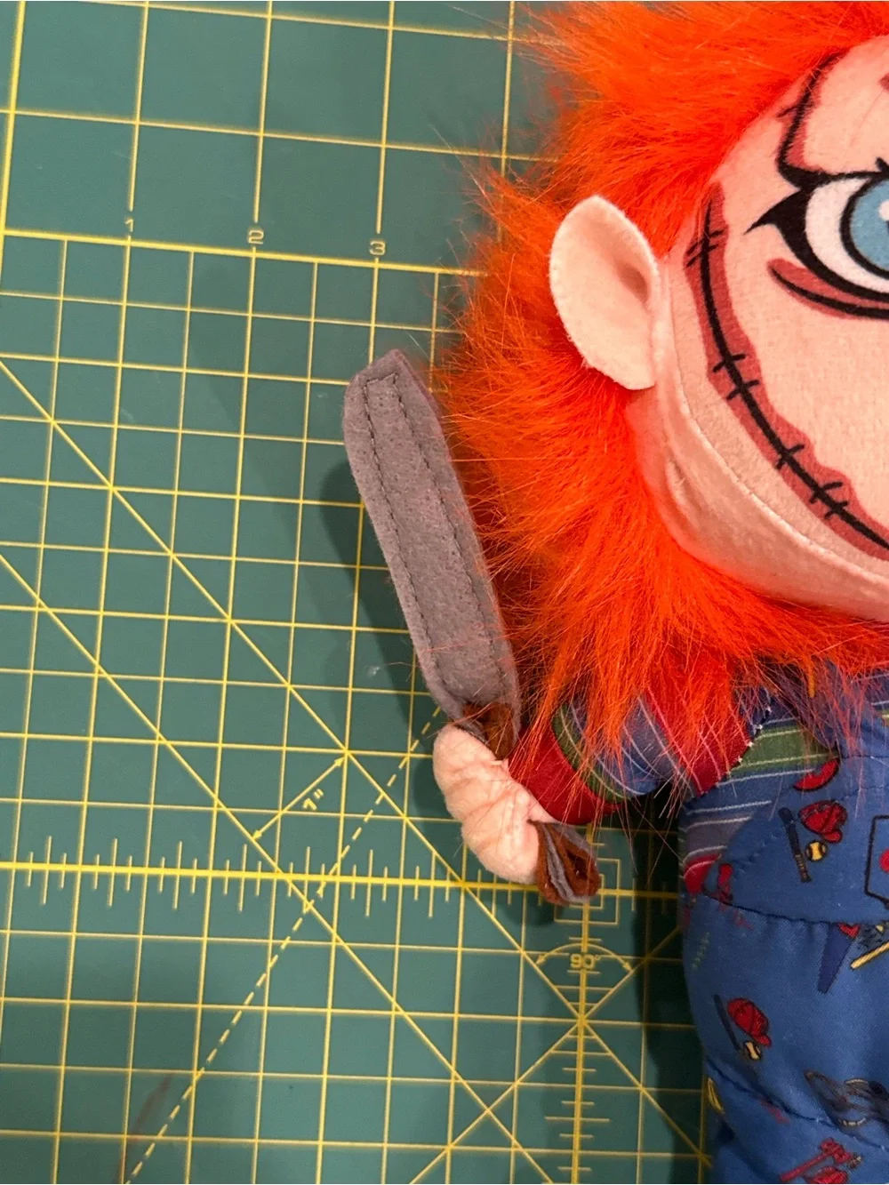 Orange-Haired Plush Doll with Blue Overalls - Chucky Style